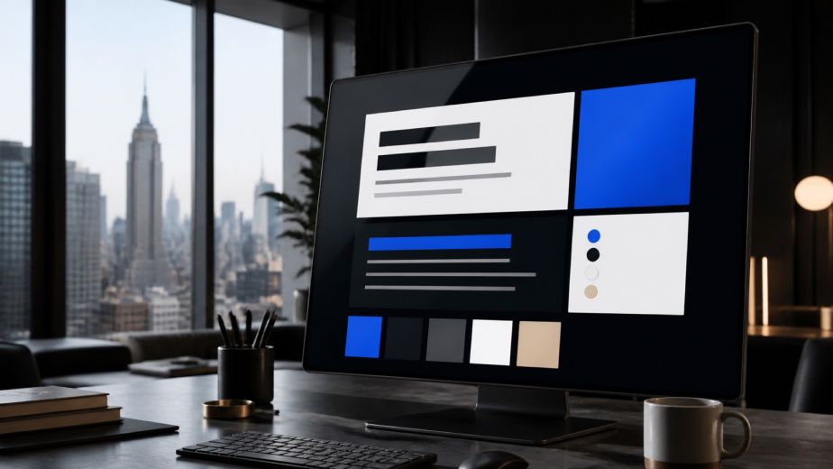 Accessible website text contrast shown through crisp light and dark interface elements in a Manhattan design studio