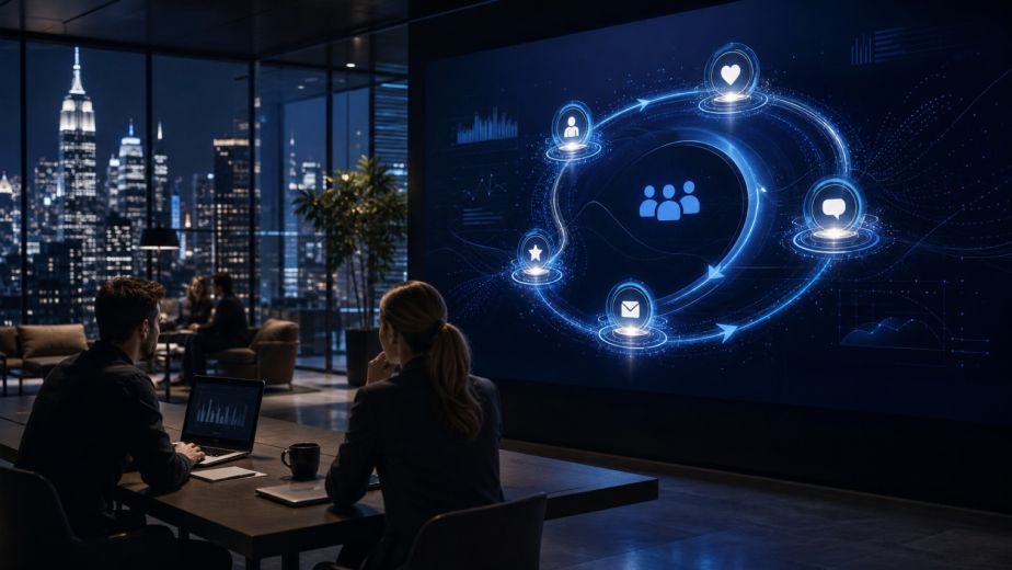 Website visitor retention strategy with five connected engagement touchpoints in a Manhattan digital studio