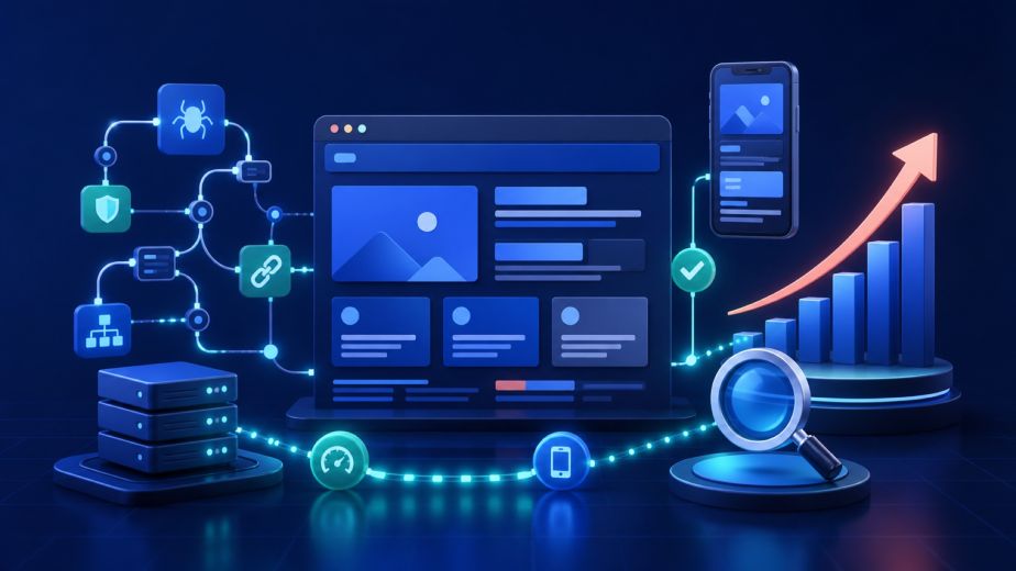 Search engine friendly website connecting semantic structure crawlable links speed mobile usability content and search visibility