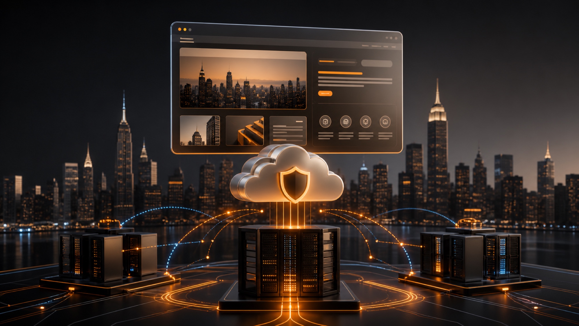 Web hosting infrastructure connecting domains websites servers databases security performance backups and customer access