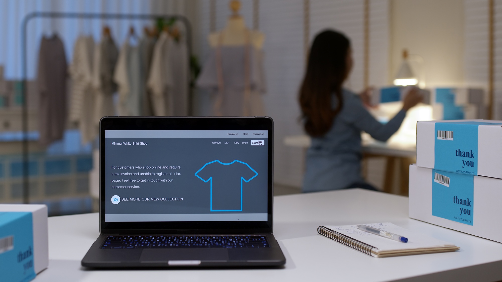 UX UI smart website notebook screen on desk table home office