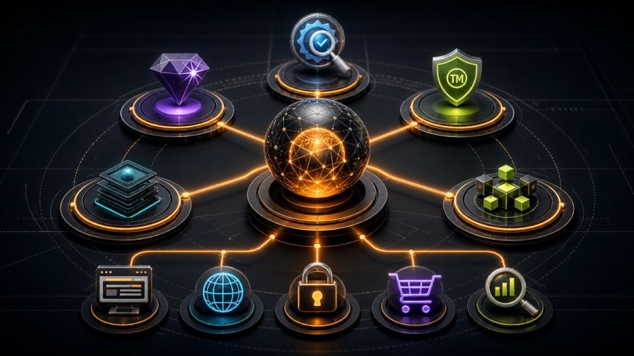 Business domain name strategy covering brand clarity spelling trademark safety extension security and scalability