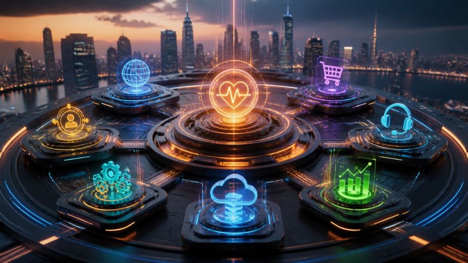 Client satisfaction ecosystem connecting ecommerce CRM support automation cloud and analytics in Manhattan
