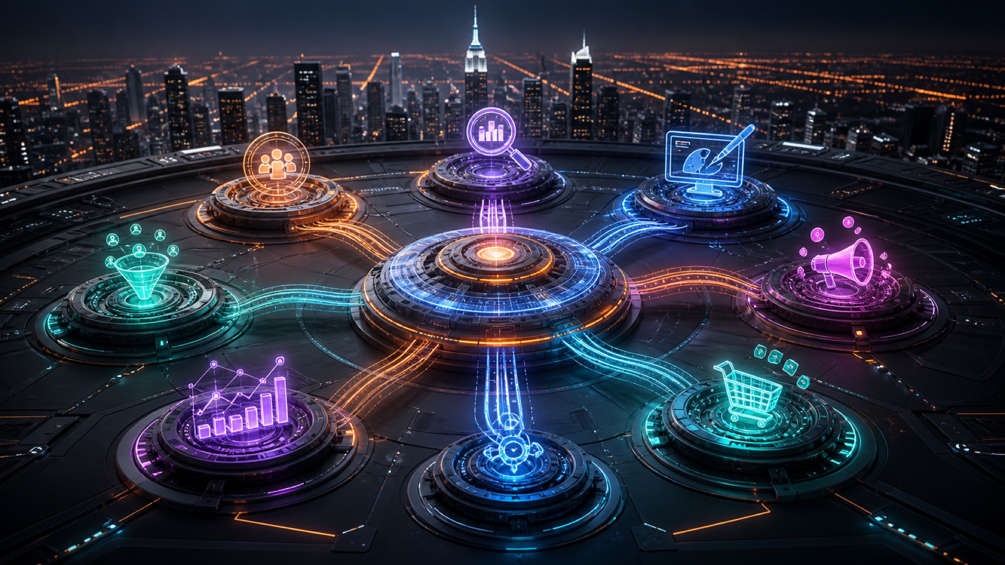 Digital agency strategy system connecting audience creative SEO paid campaigns ecommerce and analytics in Manhattan