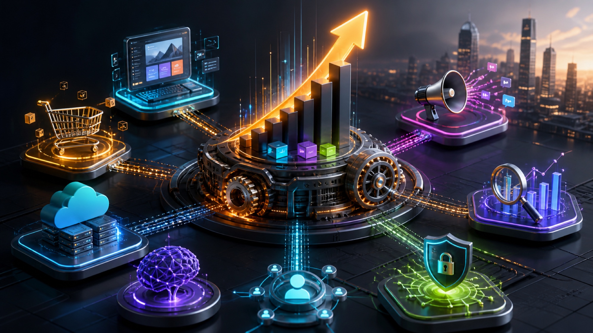 IT solutions driving business growth through web design ecommerce cloud AI CRM security marketing and analytics