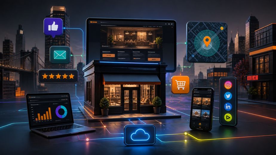Small business digital presence with web design local SEO ecommerce reviews cloud hosting email and social marketing in NYC