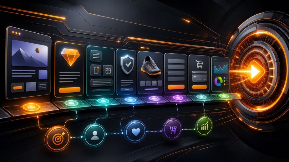 Web design conversion path connecting landing page value proposition navigation trust product forms checkout and analytics