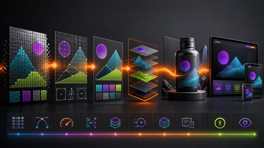 Web graphics evolution from pixel images to vector design optimized layers 3D products responsive devices accessibility and performance