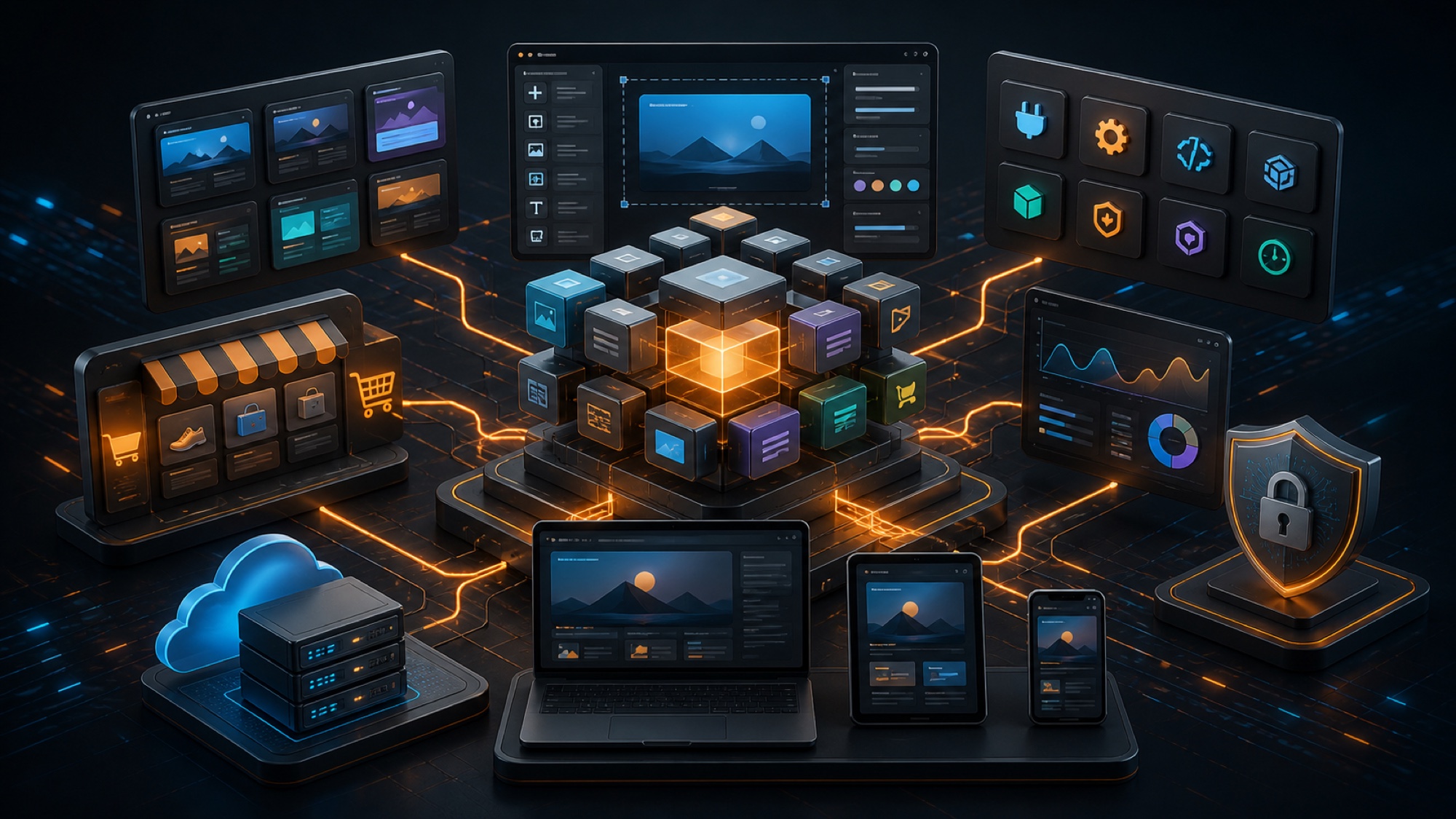 WordPress web development system with modular content ecommerce plugins security responsive design and managed hosting